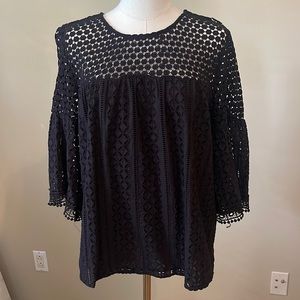 Anthropologie Black Crochet Top Medium